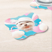 Dessous-de-verre En Papier Fluffy Dog avec Casquette blanc (Incliné)