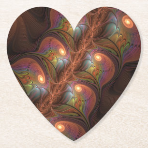 Dessous-de-verre En Papier Fluorescent coloré Abstrait Trippy Brown Fractal