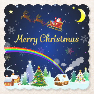 Dessous-de-verre En Papier Flying Santa Claus with Crescent Moon
