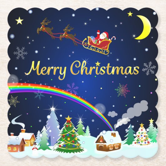 Dessous-de-verre En Papier Flying Santa Claus with Crescent Moon (Devant)