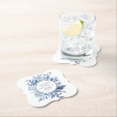 Dessous-de-verre En Papier Foliage botanique Script Marine Bleu Enregistrer l (En situation)