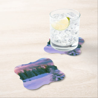 Dessous-de-verre En Papier Forêt D'Hiver Firs Purple Lumière Reflétant Sur La