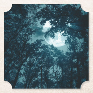 Dessous-de-verre En Papier Forêt nocturne enchanteresse avec Pleine lune