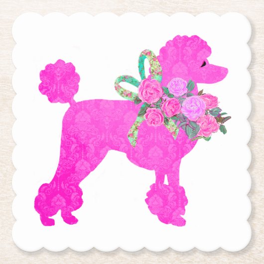 Dessous-de-verre En Papier Fournitures de fête de caniche rose (Devant)