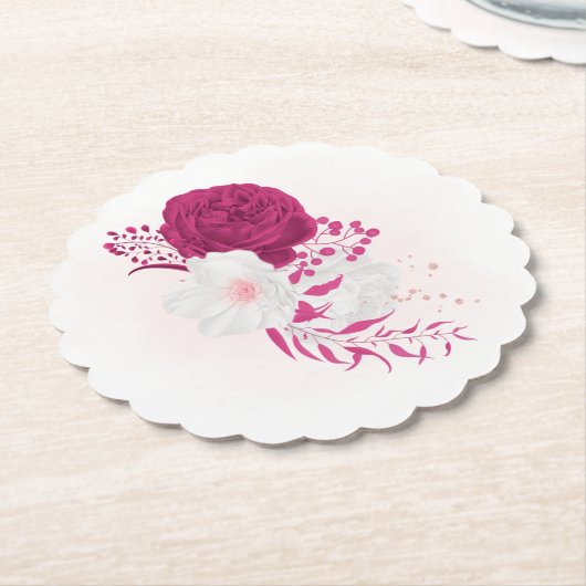 Dessous-de-verre En Papier fuchsia & blanc mariage floral (Incliné)