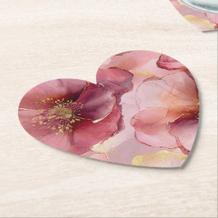 Dessous-de-verre En Papier Fuchsia rose burgundy floral mariage doré