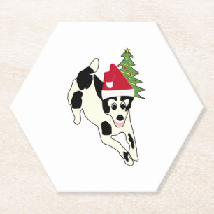 Dessous-de-verre En Papier Fun Chien blanc et noir à Santa Hat