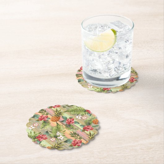 Dessous-de-verre En Papier Fun Tropical Ananas Fruit Floral Feuille Motif (En situation)