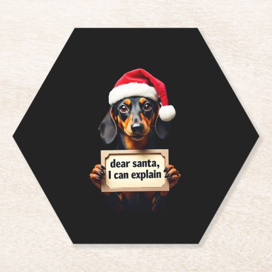 Dessous-de-verre En Papier Funny Dachshund Christmas Dear Santa I Can Explain (Devant)