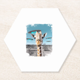 Dessous-de-verre En Papier Funny Giraffe Afrique Savannah Selfie avec Alien U