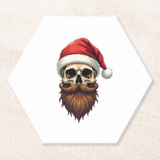 Dessous-de-verre En Papier Funny Hipster Santa Skull Face With Hat Beard Chri (Devant)