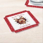 Dessous-de-verre En Papier Funny Rudolph rompre le texte Noël (Incliné)