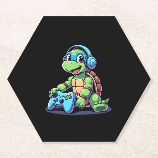 Dessous-de-verre En Papier Funny Turtle Gamer Gaming Turtles Video Game (2) (Devant)