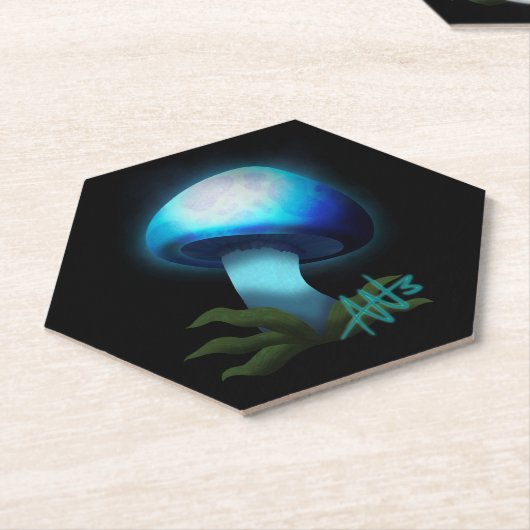 Dessous-de-verre En Papier Galaxy Shiitake brillant bleu clair champignons (Incliné)