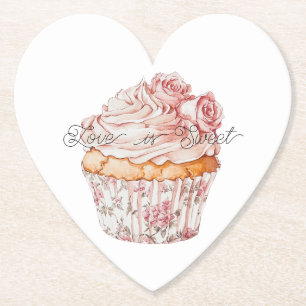 Dessous-de-verre En Papier Gâteau Rose Blanche Rose Florale Mariage