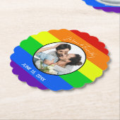 Dessous-de-verre En Papier Gay pride Rainbow Custom Couple Photo Bold Mariage (Incliné)