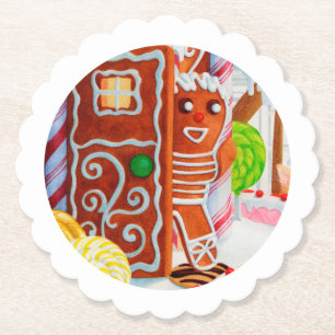 Dessous-de-verre En Papier GINGERBREAD MAN Scallop Dessous de verre ronds pap