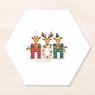 Dessous-de-verre En Papier Girafe animé Ho Ho Ho chapeau de Noël de Père Noël