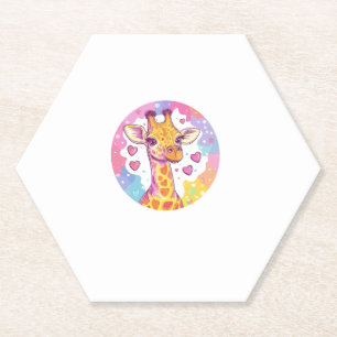 Dessous-de-verre En Papier Giraffe Avec Coeurs Adorable Amour Coloré