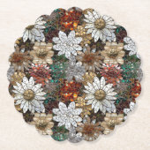 Dessous-de-verre En Papier Glam Champagne Or Rouge Fleurs blanches (Devant)