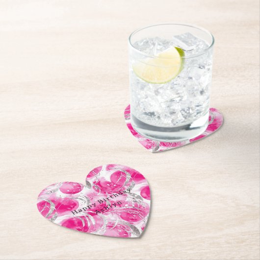 Dessous-de-verre En Papier Glam en argent rose Cercles Abstraits Anniversaire (En situation)