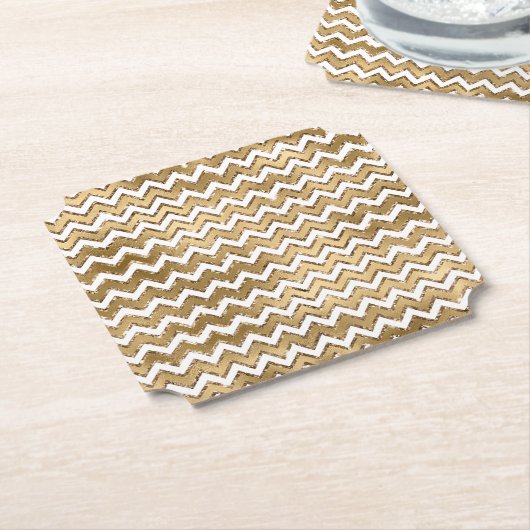 Dessous-de-verre En Papier Glam Gold White Zigzag (Incliné)