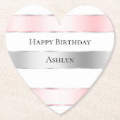 Dessous-de-verre En Papier Glam Silver Blush Pink Ribbon Anniversaire (Devant)