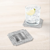 Dessous-de-verre En Papier Glam Silver White Zigzag Stripes (En situation)