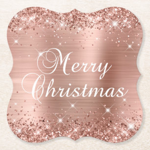 Dessous-de-verre En Papier Glitter Rose Gold Foil Joyeux Noël
