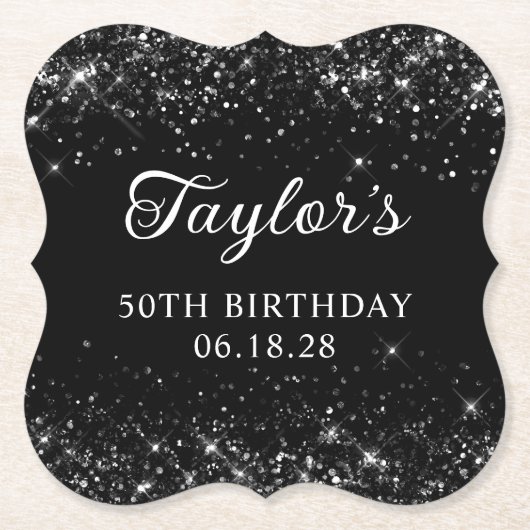 Dessous-de-verre En Papier Glittery Black 50e anniversaire (Devant)