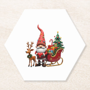 Dessous-de-verre En Papier Gnome Lumière de Noël Père Noël Chevauchant un Tra