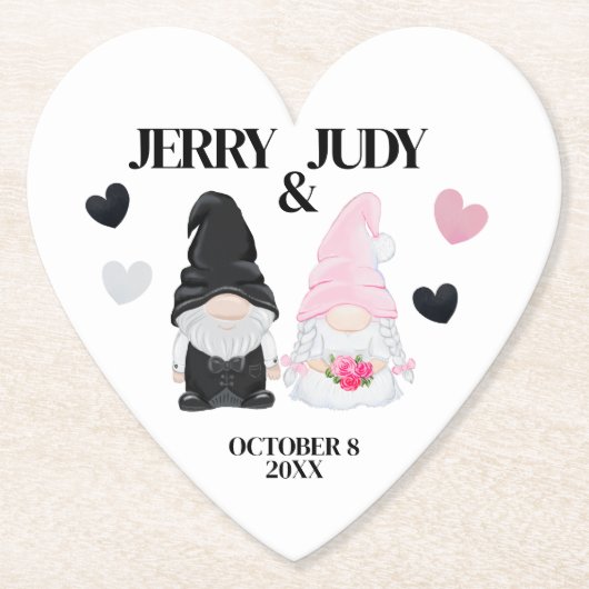 Dessous-de-verre En Papier Gnome Mariée et Groom (Devant)