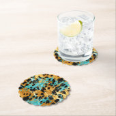Dessous-de-verre En Papier Gold Aqua Black Leopard Animal (En situation)