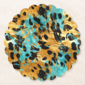 Dessous-de-verre En Papier Gold Aqua Black Leopard Animal (Devant)