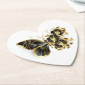 Dessous-de-verre En Papier Gold flower Butterfly with Black Orchid (Incliné)