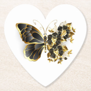 Dessous-de-verre En Papier Gold flower Butterfly with Black Orchid