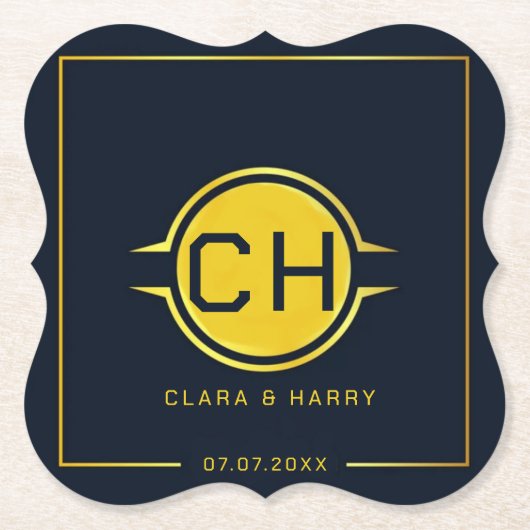 Dessous-de-verre En Papier Gold navy minimalist elegant modern text weeding (Devant)