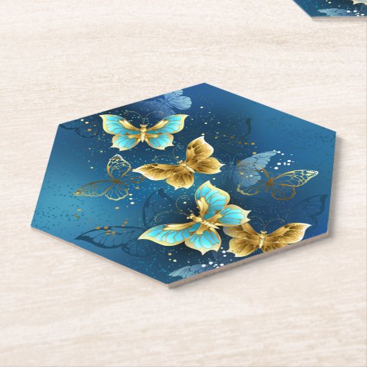 Dessous-de-verre En Papier Golden butterflies (Incliné)