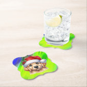 Dessous-de-verre En Papier Golden Retriever Chien avec le Père Noël Style-825 (En situation)