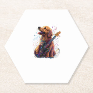 Dessous-de-verre En Papier Golden Retriever chien Jouer Electric Guitar Rock