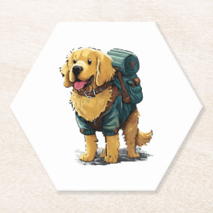 Dessous-de-verre En Papier Golden Retriever Randonnée et Camping