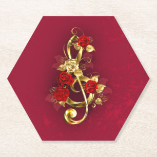 Dessous-de-verre En Papier Golden Treble Clef avec fleurs Roses