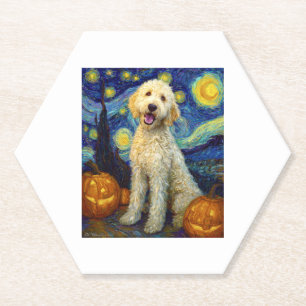 Dessous-de-verre En Papier Goldendoodle mignon chien Halloween Jack-o'-lanter