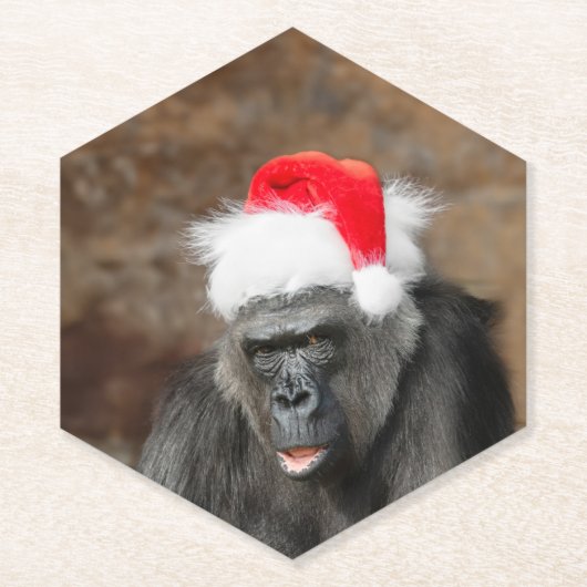 Dessous-de-verre En Papier Gorilla Biddy dans un Casquette de Noël festif (Devant)