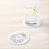 Dessous-de-verre En Papier Grandmillennial Floral Crest Monogram | Mariage  (En situation)