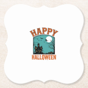 Dessous-de-verre En Papier Gravure Vintage Joyeux Halloween Maison Hantée De