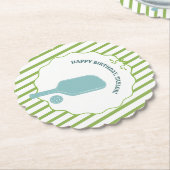 Dessous-de-verre En Papier Green and Blue Striped Pickleball Birthday Party (Incliné)