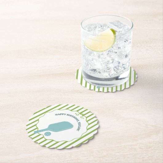 Dessous-de-verre En Papier Green and Blue Striped Pickleball Birthday Party (En situation)