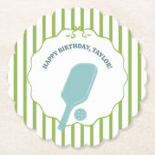 Dessous-de-verre En Papier Green and Blue Striped Pickleball Birthday Party (Devant)