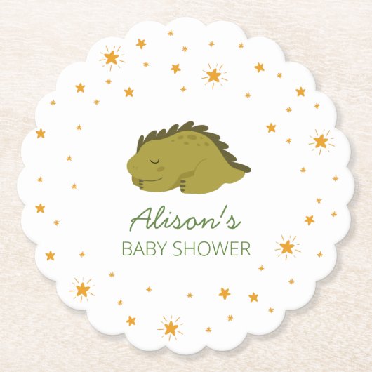 Dessous-de-verre En Papier Green Dinosaur Twinkle Star Baby shower Party (Devant)